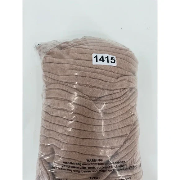 WAYF Ribbed Knit Midi Dress Long Sleeve‎ Tie Back Tan Size XL - Picture 8 of 8